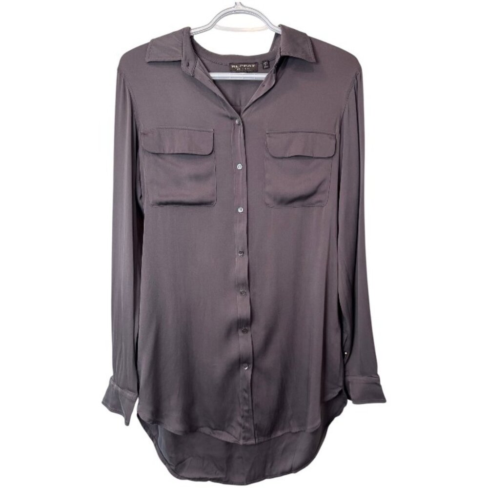 Repeat The Shirt grey oversized long sleeve button-down silk shirt size 40